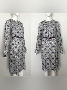 NWT LOUIS VUITTON WHITE & BLUE SILK MONOGRAM DRESS WITH LEATHER BELT SIZE 36